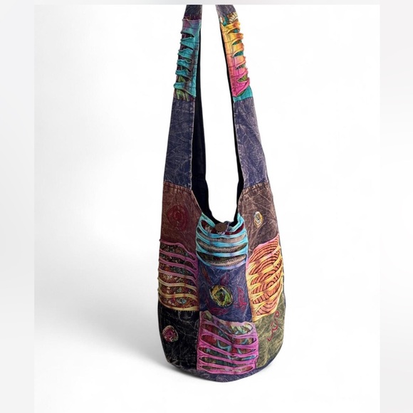Kathmandu Colorful Patchwork boho Shoulder Bag - Picture 1 of 7